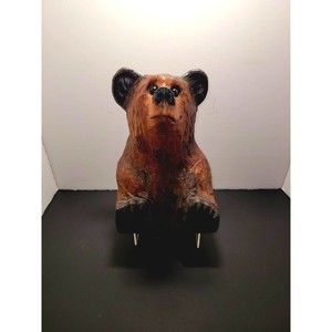 Vintage Hand Carved Bear Solid Wood Marble Eyes Medium 12" Monterey CA Wharf